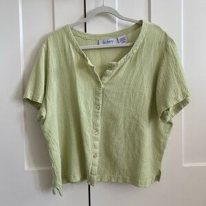 Vintage Two Twenty Collection Light Green Blouse with Flower Shaped Buttons